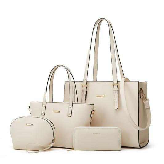 Women Fashion Synthetic Leather Handbags Tote Bag Shoulder Bag Top Handle Satchel Purse Set 4pcs